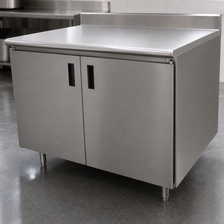 Product image #3 for Advance Tabco Enclosed Cabinet Work Table with 14 Gauge 304 Stainless Steel Top and 5-Inch Backsplash, 120 x 24 Inches