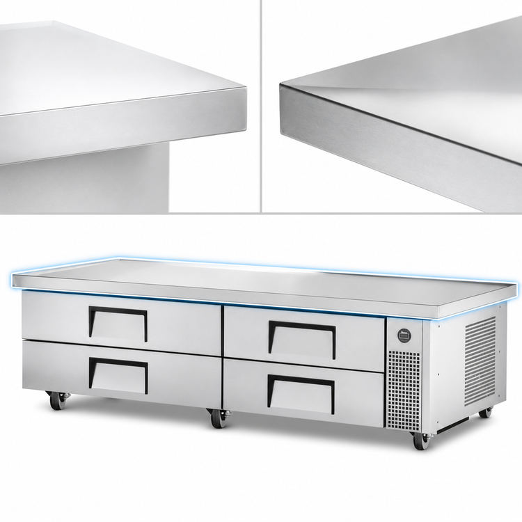 Product image #3 for True 4-Drawer Refrigerated Chef Base with 86-1/4 Inch Stainless Steel Top, Self-Contained Side-Mounted Refrigeration