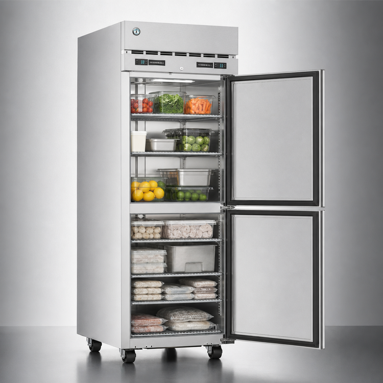 Product image #3 for Hoshizaki Steelheart One-Section Dual Temp Reach-In Refrigerator/Freezer with Half-Height Solid Doors, Top Mount