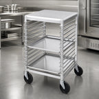 Thumbnail image #3 for Channel Manufacturing 567/P Single-Section End-Load Welded Aluminum Bun Pan Rack, Poly Top, 15 Full-Size Pan Capacity, 5-Inch Casters