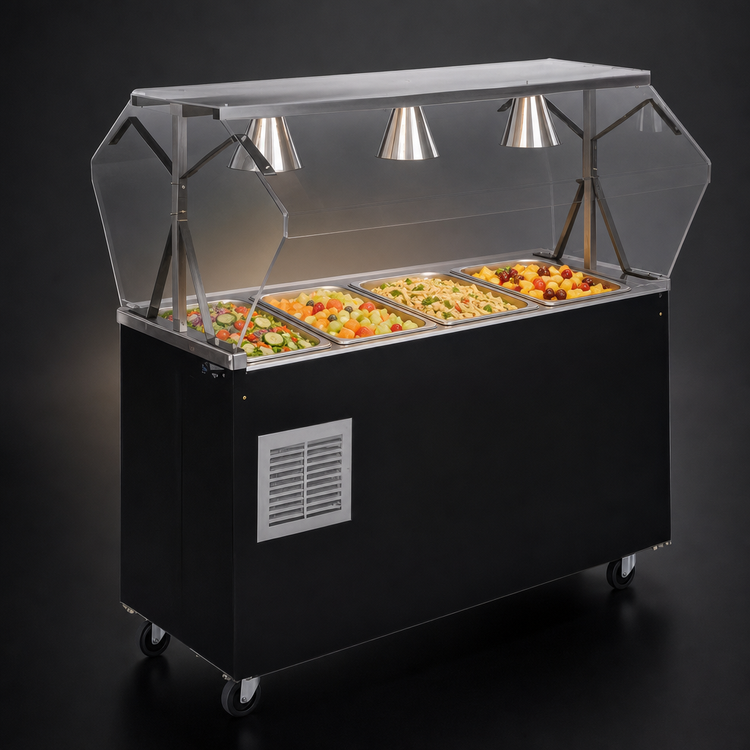 Product image #3 for Portable 4-Pan Refrigerated Cold Food Pan Buffet Station with Clear Acrylic Breath Guard and Lights