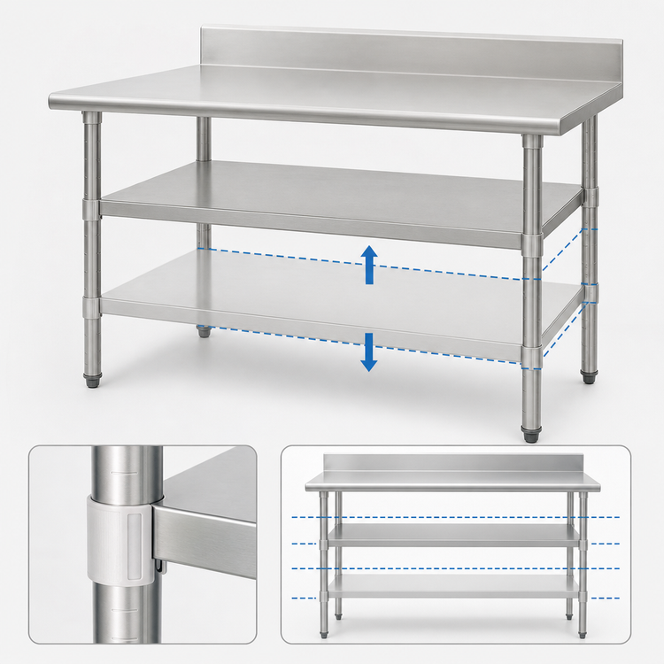 Product image #3 for Eagle Group Adjustable Galvanized Undershelf for 96-Inch x 30-Inch Work Tables with Uni-Lok Hat Channel Frame