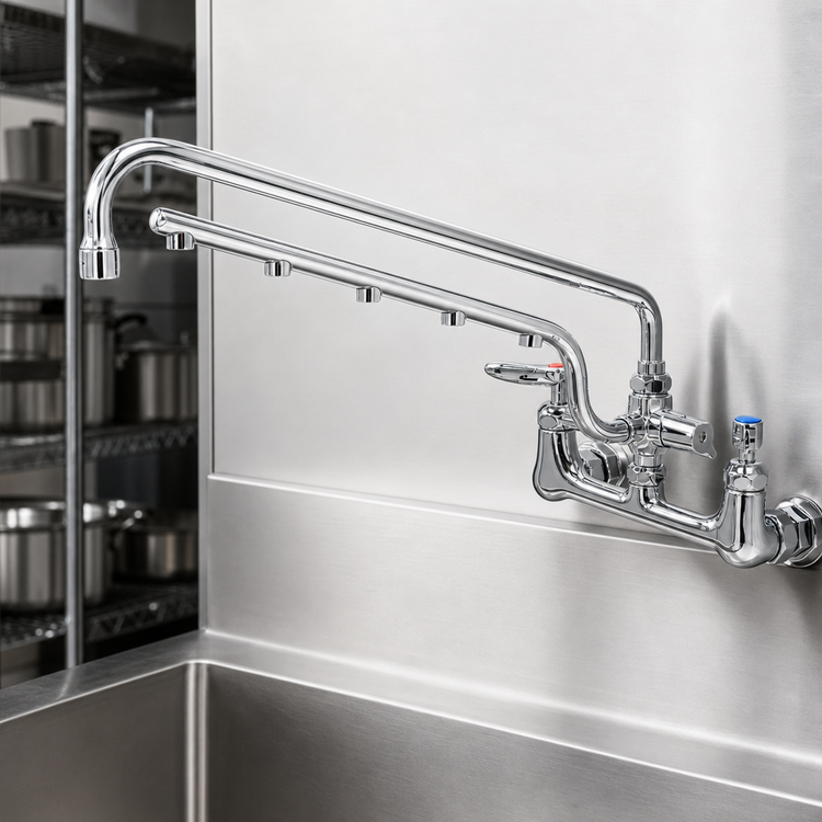 Product image #3 for UltraRinse 8-Inch Wall Mount Pre-Rinse Mixing Faucet with 18-Inch Swing Nozzle and 1.5 GPM Spray Arm