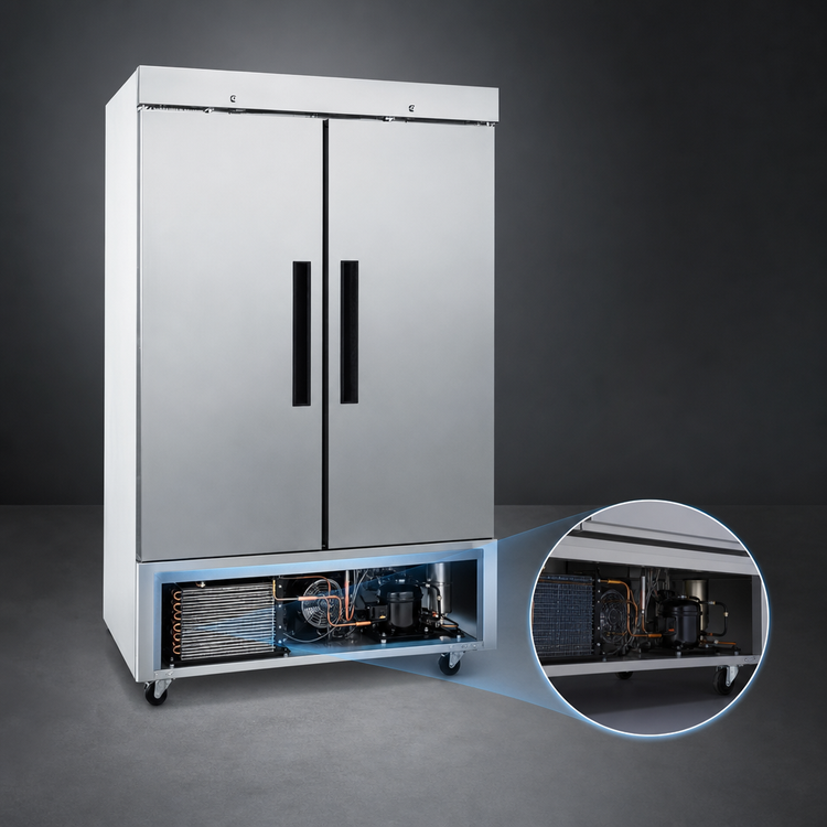 Product image #3 for Traulsen Centerline Two-Section Reach-In Freezer, Bottom-Mount Self-Contained, 43.88 Cu. Ft., Full-Height Solid Doors, Right/Right