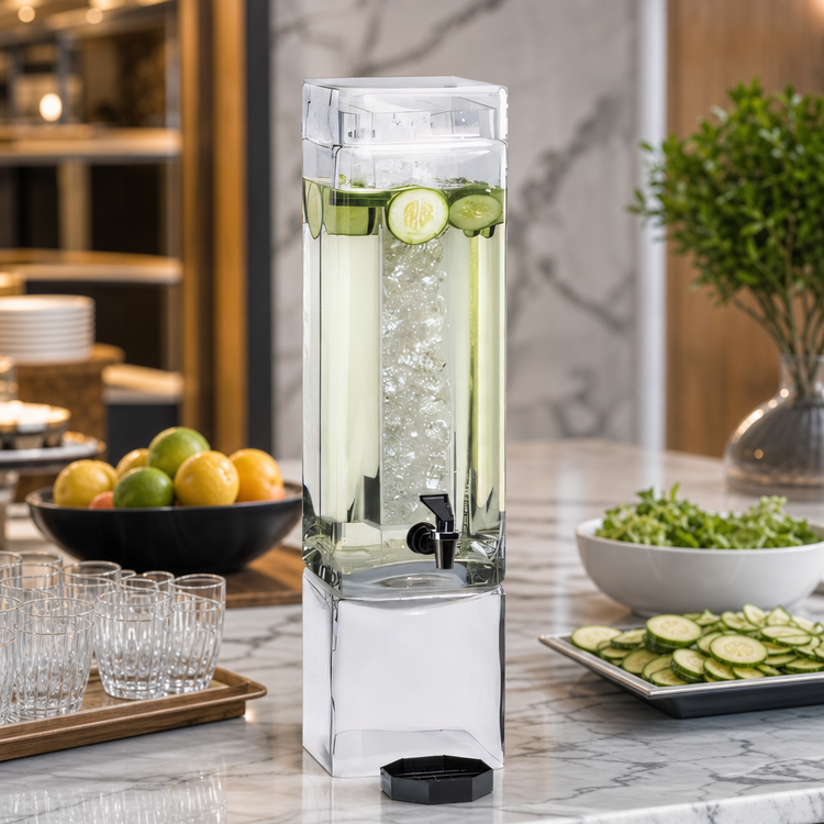 Product image #3 for Cal-Mil Square Clear Glass Beverage Dispenser, 3 Gallon, with Ice Chamber and Drip Tray