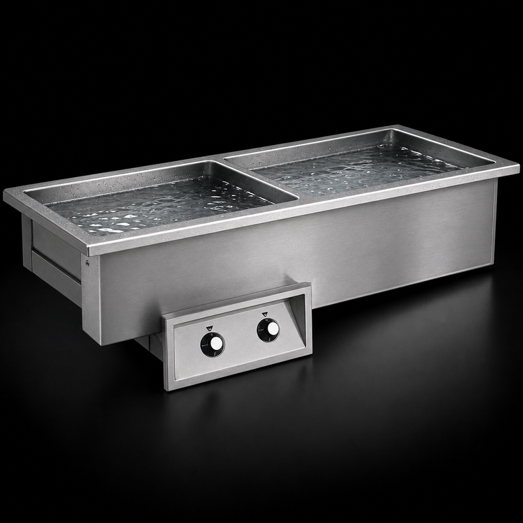 Product image #3 for Randell Custom & Serving 2-Pan Drop-In Electric Wet-Operation Hot Food Well with Drains and Thermostatic Controls