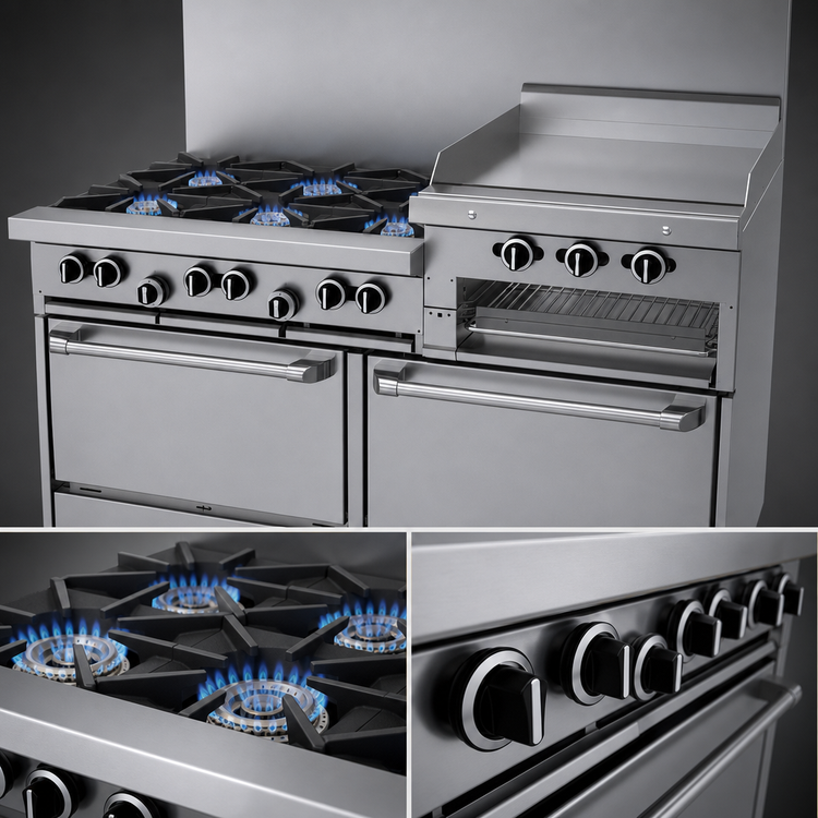 Product image #3 for Garland G Starfire Pro 60-Inch Commercial Gas Range with 6 Open Burners, 24-Inch Raised Griddle/Broiler and 2 Standard Ovens