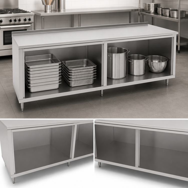 Product image #3 for John Boos Open Front Stainless Steel Cabinet Base Work Table, 108 x 36 Inches, 1-1/2 Inch Rear Riser