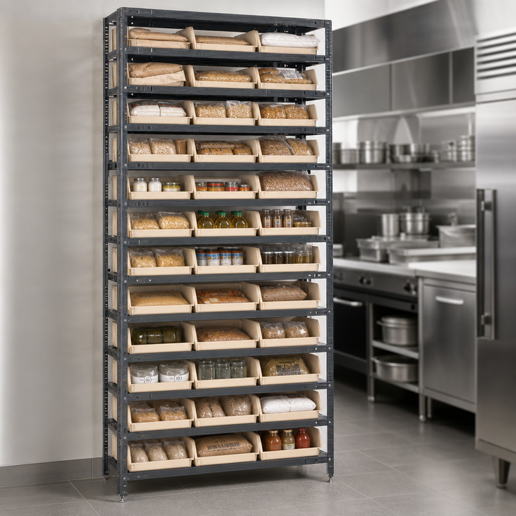 Product image #3 for Quantum Heavy Duty Stationary Wire Shelving Unit with 13 Shelves and 36 QSB109 Bins, 36"W x 12"D x 75"H