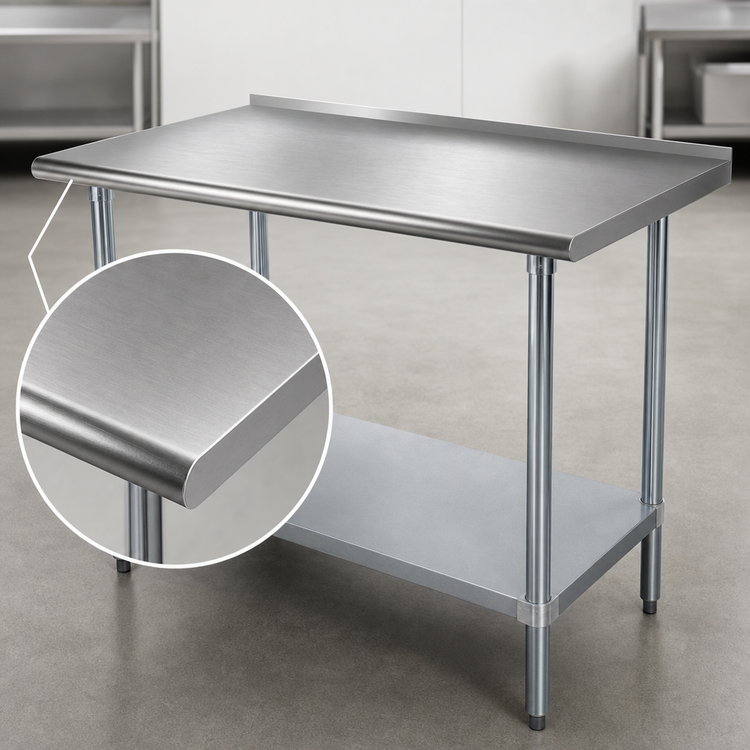 Product image #3 for Advance Tabco 30-Inch Square Stainless Steel Work Table with 1-1/2-Inch Rear Splash and Galvanized Undershelf