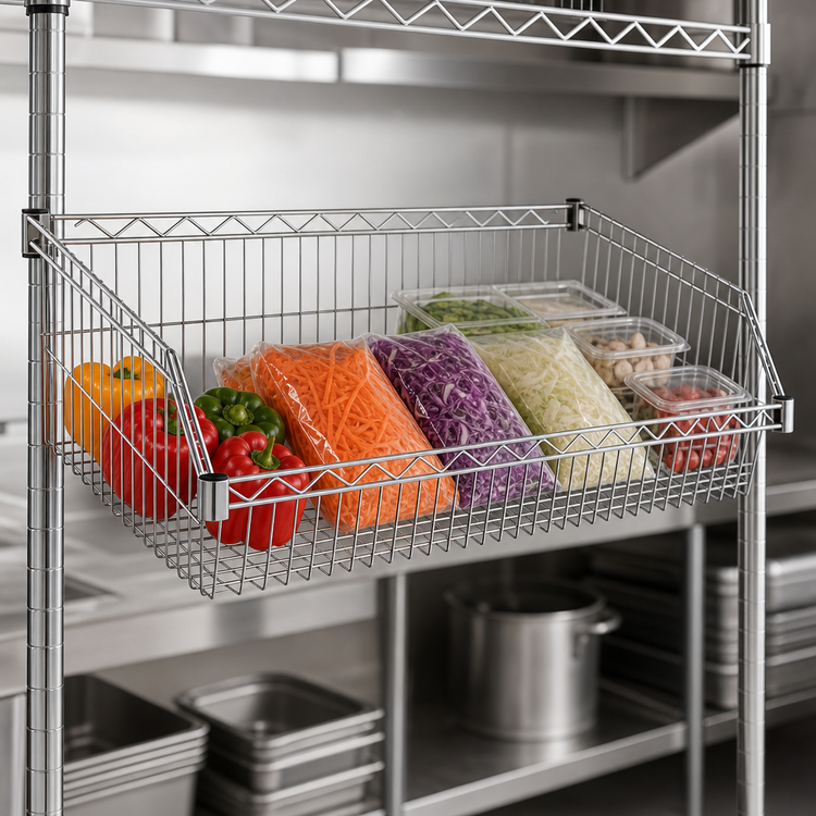 Product image #4 for Metro Super Erecta 48-Inch x 18-Inch Hopper-Style Chrome Plated Basket Shelf