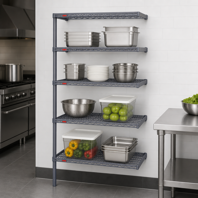 Product image #3 for Eagle Valu-Master 4-Tier Add-On Wire Shelving Unit, 24" x 18" x 74", Pewter Gray Epoxy