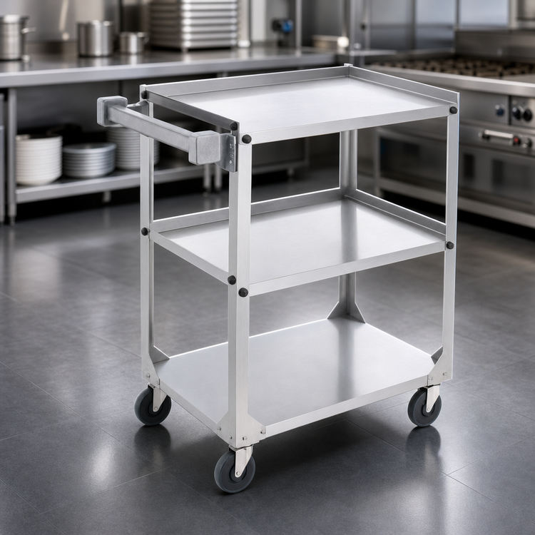 Product image #3 for Vollrath Heavy-Duty Stainless Steel 3-Shelf Utility Bus Cart, 400 lb Capacity