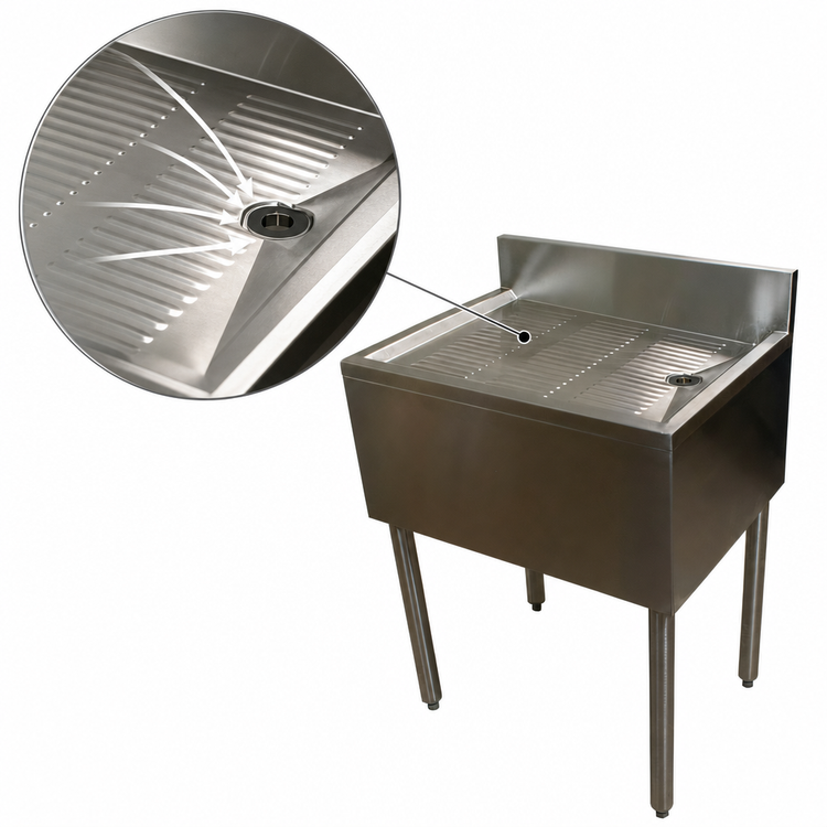 Product image #4 for BK Resources Stainless Steel Underbar Drain Board with Drain, 24 x 18 x 32-1/2 Inches