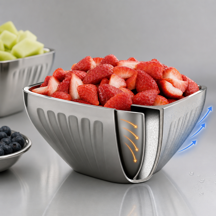 Product image #3 for Vollrath Square Double-Wall Insulated Stainless Steel Serving Bowl, 1.8 Quart