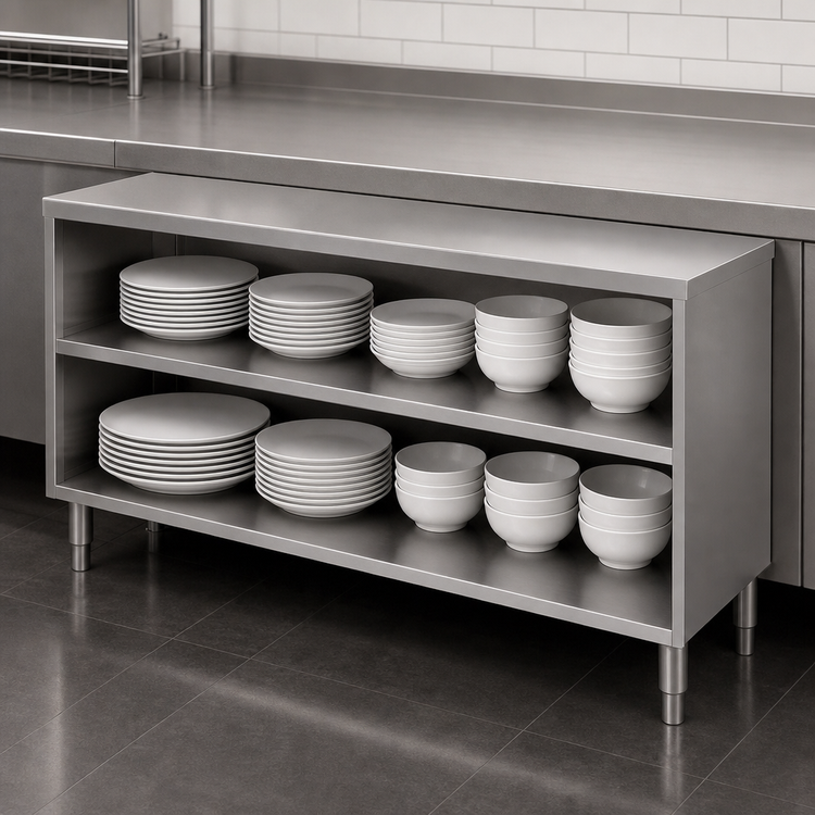 Product image #3 for BK Resources 48-Inch Wide Open Front Stainless Steel Dish Cabinet with Fixed Shelf
