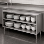 Thumbnail image #3 for BK Resources BKDC-1548 48-Inch Open-Front Stainless Steel Dish Cabinet with Fixed Shelf, 15-Inch Deep