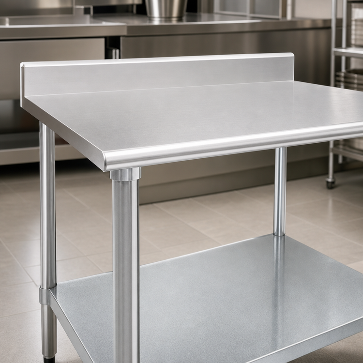 Product image #3 for Eagle Budget Series 48" x 24" 430 Stainless Steel Work Table with 4-1/2" Backsplash and Galvanized Undershelf