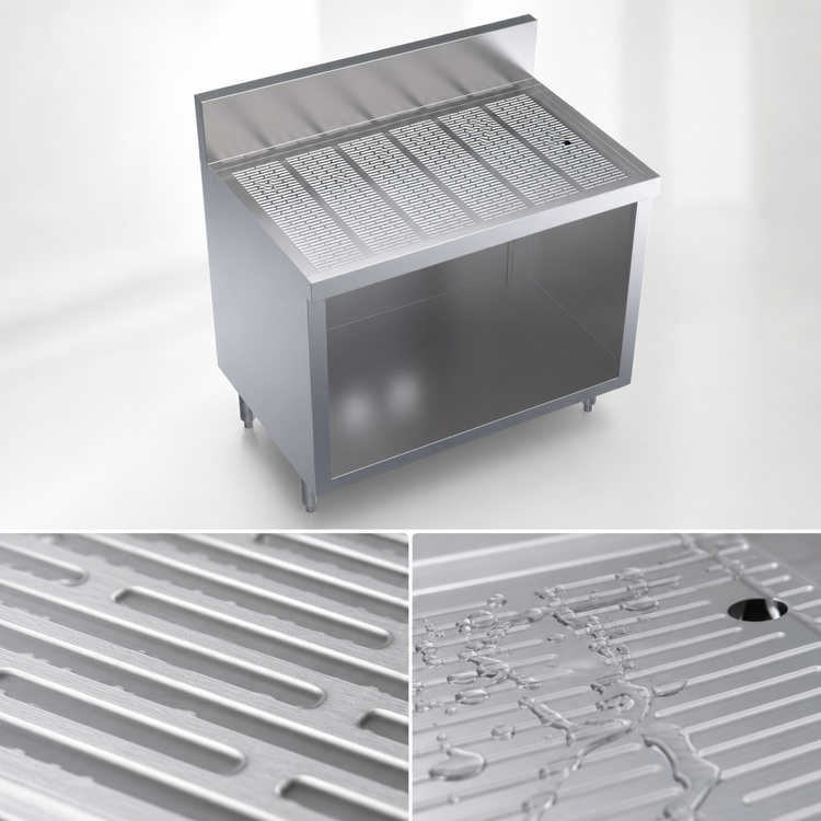 Product image #3 for Krowne Royal Series 36-Inch x 24-Inch Stainless Steel Underbar Drainboard with Open Cabinet Base