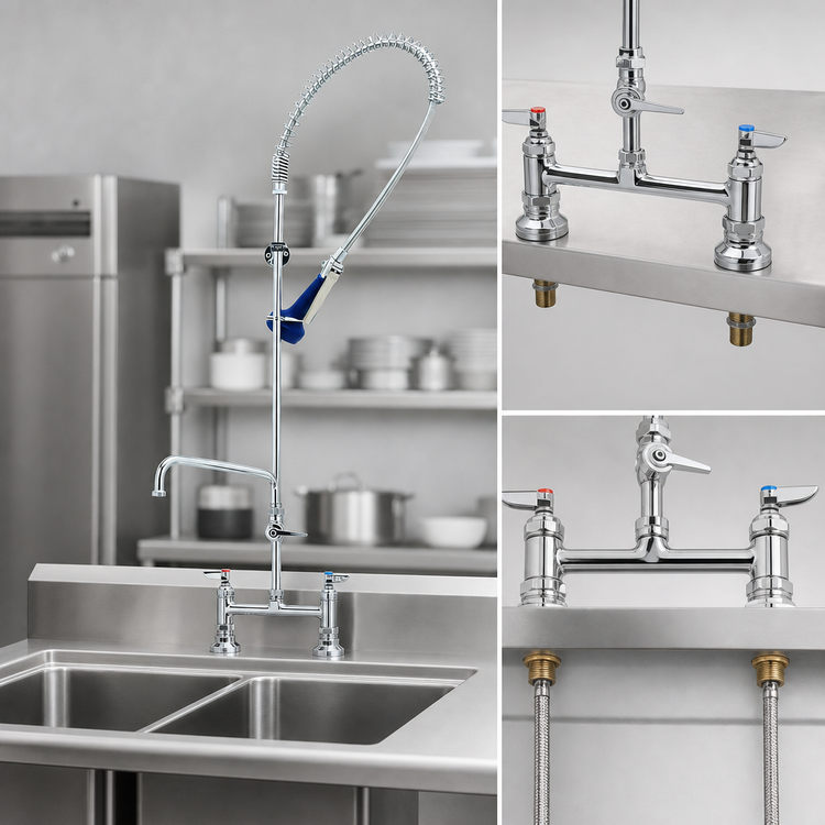 Product image #3 for T&S Brass EasyInstall Deck-Mount Pre-Rinse Unit with Add-On Faucet, 10-Inch Swing Nozzle and 1.07 GPM Spray Valve