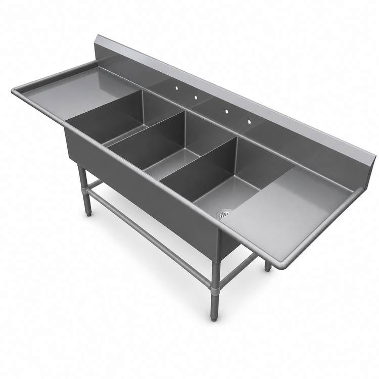 Product image #3 for John Boos Pro-Bowl 3-Compartment Stainless Steel Sink With Left and Right Drainboards, 30 x 24 x 14 Bowls