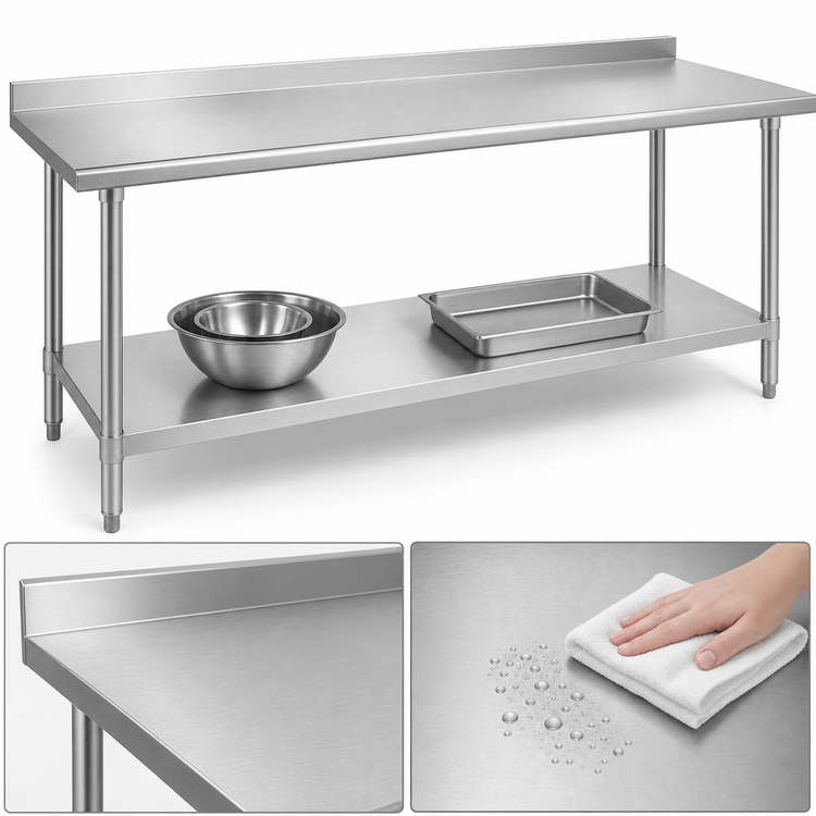 Product image #3 for Duke 108-Inch x 30-Inch Stainless Steel Work Table with 1-1/8-Inch Straight Riser