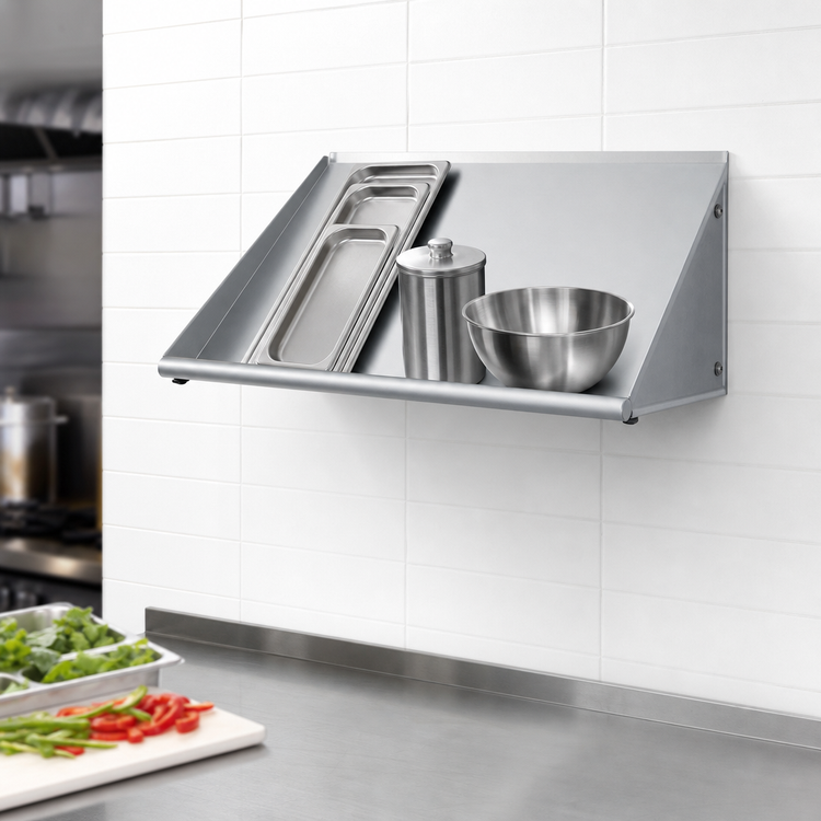 Product image #3 for 21-Inch Wall-Mounted Slanted Stainless Steel Slant Rack Shelf with Solid End Brackets