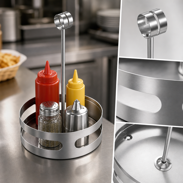 Product image #3 for Round Stainless Steel Condiment Caddy Rack, 6-1/4 Inch Dia. x 9-1/4 Inch H