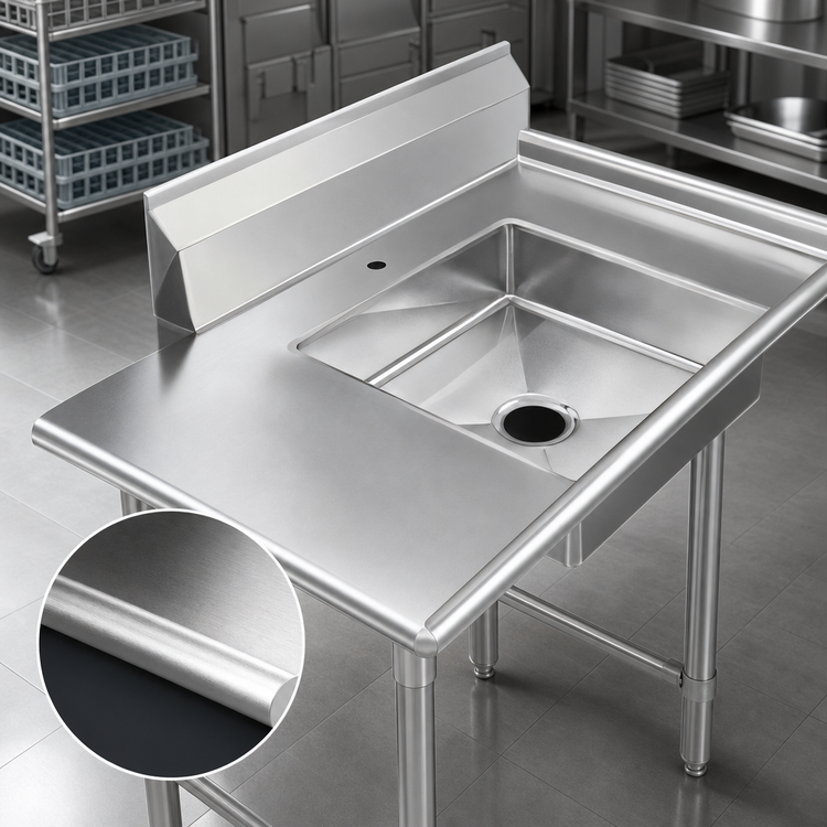 Product image #3 for 48-Inch Straight Soiled Dishtable with 20 x 20 Pre-Rinse Sink, 9-Inch Backsplash, and Right-to-Left Workflow