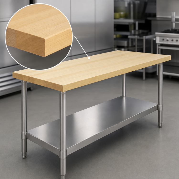 Product image #3 for Eagle Group 72 Inch x 24 Inch Hardwood Top Work Table with Stainless Steel Undershelf and Tubular Legs
