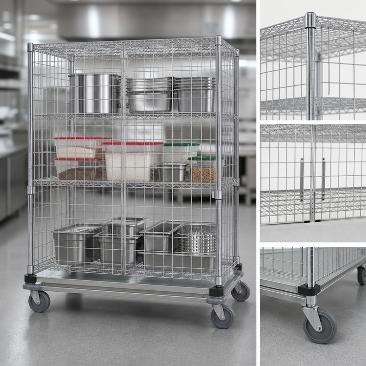 Product image #3 for Quantum Wire Enclosed Mobile Dolly Truck, 48 x 24 x 69 Inches, 1200 lb. Capacity, Chrome-Plated Finish