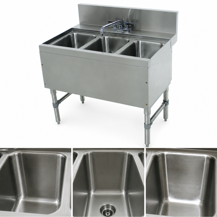 Product image #3 for Advance Tabco Prestige 3-Compartment Stainless Steel Underbar Sink Unit with Deck Mount Faucet
