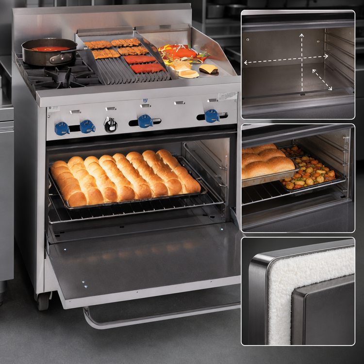 Product image #3 for Comstock-Castle F330-12-1RB 36" Gas Range with 2 Open Burners, 12" Griddle, 12" Charbroiler, and Standard Oven