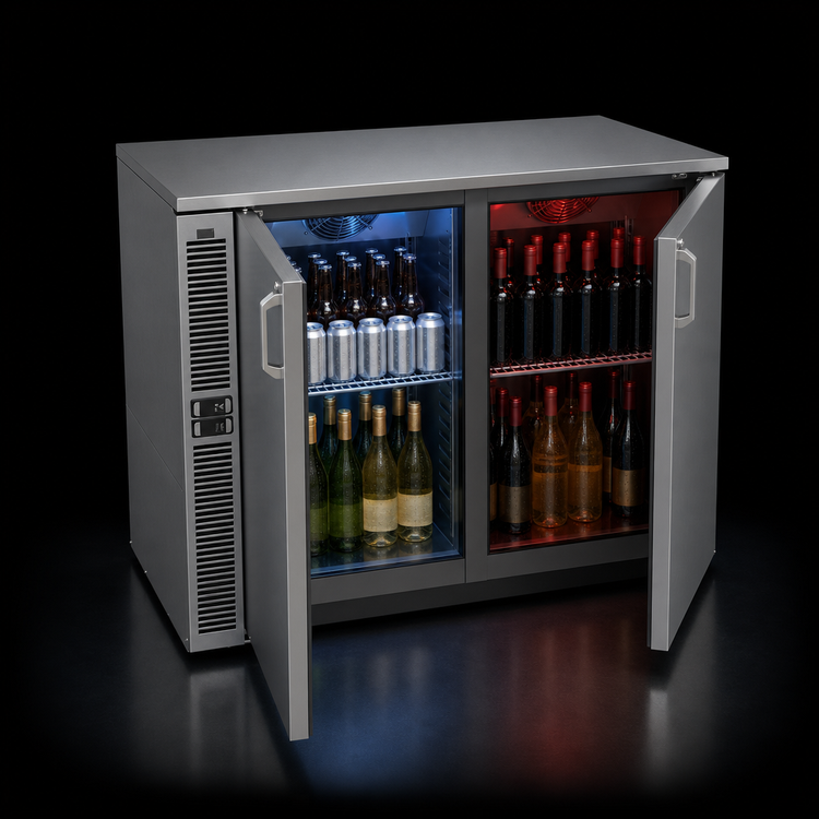 Product image #3 for Glastender C2SB44 Two-Zone Side-Serviced Solid-Door Back Bar Cooler, 44 Inch, 2-Section