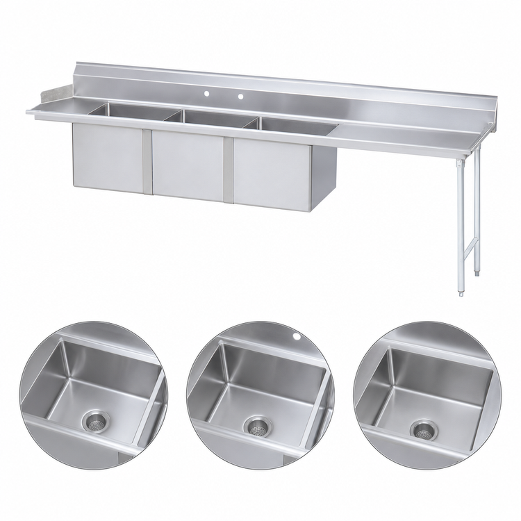 Product image #3 for Advance Tabco 95-Inch 3-Compartment Sink Dishtable with Right Drainboard