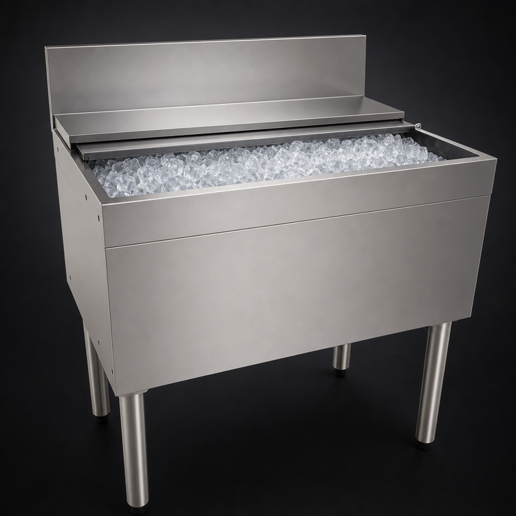 Product image #3 for Glastender 30 Inch Wide Underbar Ice Bin with Sliding Stainless Steel Cover, 84 lb. Capacity