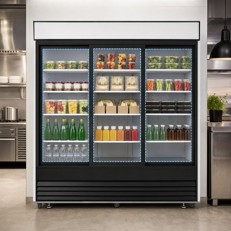 Product image #3 for Atosa Three-Section Sliding Glass Door Merchandiser Refrigerator, 68 Cu. Ft., Bottom-Mount, Black Exterior