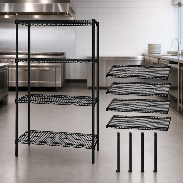Product image #3 for Quantum 36 Inch x 12 Inch x 74 Inch Stationary Wire Shelving Starter Kit, Black Epoxy Antimicrobial Finish