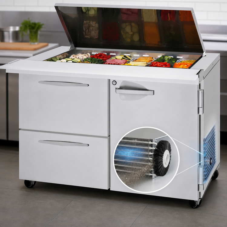 Product image #4 for Turbo Air PRO Series 48-1/4-Inch 15 Cu. Ft. Two-Section Sandwich/Salad Mega Top Prep Table with Flat Lid, Door and Drawers