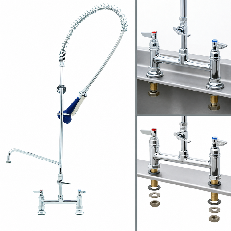 Product image #3 for T&S Brass EasyInstall Deck Mount Pre-Rinse Unit with 8-Inch Adjustable Centers, 12-Inch Swing Spout, and 1.07 GPM Spray Valve