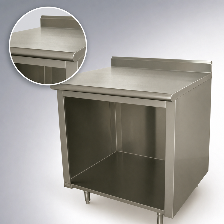 Product image #3 for Advance Tabco Special Value Economy 16-Gauge 304 Stainless Steel Open Base Work Table with 5-Inch Backsplash, 36 x 24 Inches