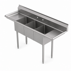 Thumbnail image #3 for Sapphire Manufacturing SMS-3-1818D 90-Inch 3-Compartment Stainless Steel Sink with Dual Drainboards, 18-Inch Bowls