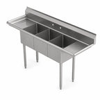 Thumbnail image #3 for Sapphire SMS-3-1818D 90-Inch 3-Compartment Stainless Steel Sink with Dual Drainboards, 18-Inch Bowls