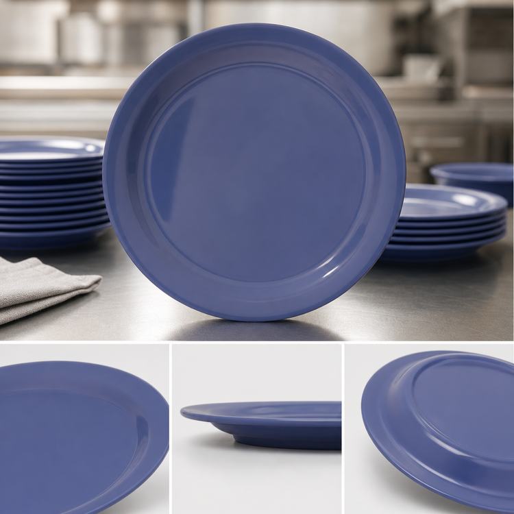 Product image #4 for Dallas Ware 10.2-Inch Round Blue Melamine Dinner Plate with Reinforced Rim and Foot