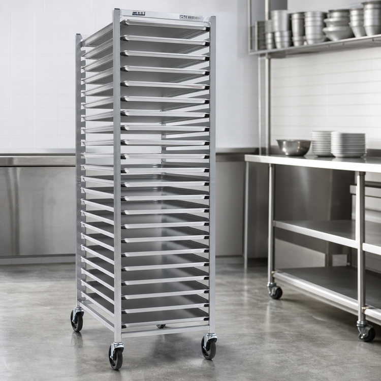 Product image #3 for Panco Mobile Full-Height Open-Side Aluminum Utility Rack with Slides for 20 18 x 26 Pans