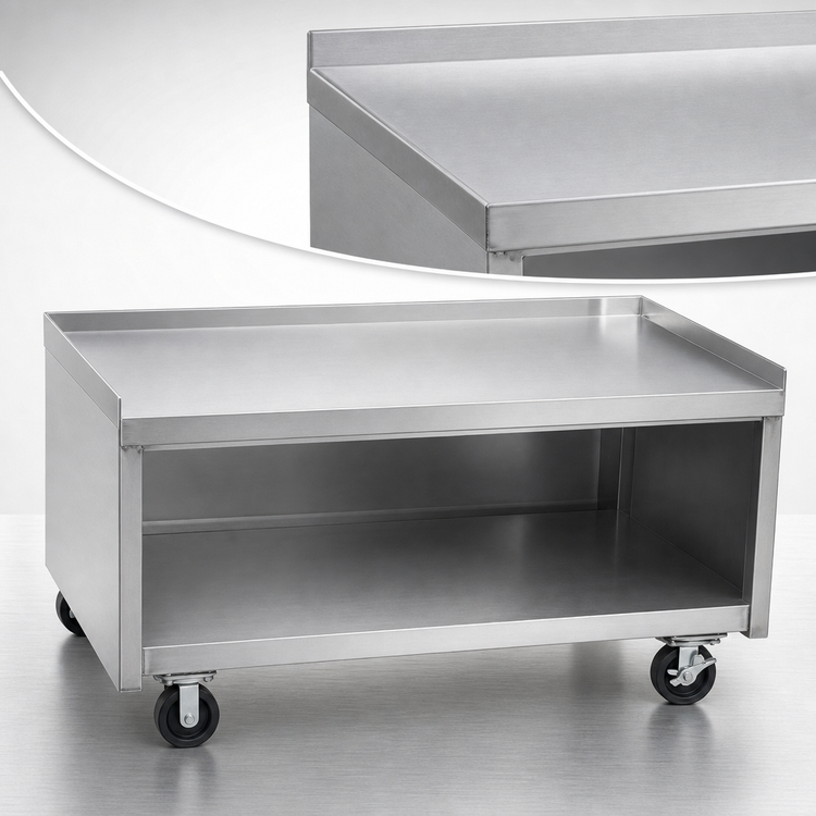 Product image #3 for La Rosa 38-Inch x 28-Inch Mobile Open Base Stainless Steel Equipment Stand with Undershelf