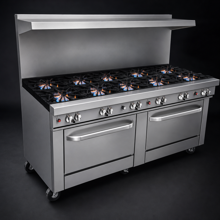 Product image #3 for Ultimate 72-Inch Commercial Gas Range with 12 Open Burners and 2 Convection Ovens