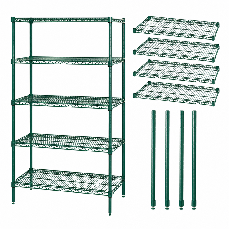Product image #3 for Quantum 42 Inch W x 30 Inch D x 54 Inch H Stationary Wire Shelving Starter Kit with 5 Shelves and 4 Posts, Green Epoxy Finish