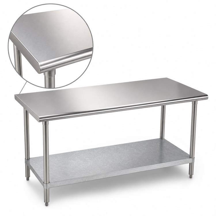 Product image #3 for Advance Tabco 108-Inch x 36-Inch 16-Gauge 304 Stainless Steel Work Table with Galvanized Undershelf
