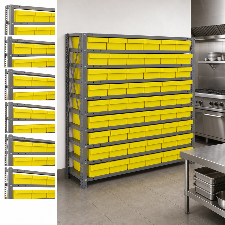 Product image #3 for Quantum Heavy-Duty Stationary Wire Shelving Unit with 7 Shelves and 36 Included Bins, 36 x 12 x 39 Inches